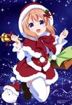  absurdres bell christmas dress gochuumon_wa_usagi_desu_ka? highres hoto_cocoa megami official_art purple_eyes santa_costume shikibu_miyoko solo thighhighs tippy_(gochiusa) white_legwear 