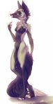  2015 4_toes 5_fingers amber_eyes anthro breasts canine digitigrade featureless_breasts featureless_crotch female fox mammal navel nude silver_fox simple_background solo standing toes white_background wide_hips zenirix 