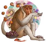  animated featureless_crotch feral food fruit iguanamouth long_tail looking_at_viewer magic male mammal monkey primate proboscis_monkey sitting solo 