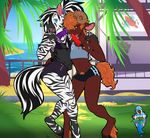  anthro beach bikini bulge caprine captainchaos clothed clothing crossdressing duo equine food girly goat male mammal open_mouth outside popsicle seaside standing swimsuit zebra 