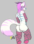  anthro arm_warmers balls butt canine captainchaos clothing girly kneeling legwear male mammal smile solo thigh_highs 