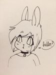  2016 anthro bunny_(cartoonist) clothed clothing collar cute dialogue female fur hair laitbunny reaction_image simple_background solo sweater_bunny_(character) unseen_character 
