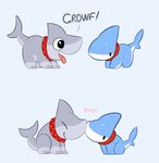  2015 ambiguous_gender big_eyes boop canine chibi collar cute duo empty_eyes eyes_closed fish grey_background happy hybrid mammal marine nose_boop quadruped scarf sequence shark shark_puppy side_view simple_background sitting smile standing tongue tongue_out vress- vress_(character) 