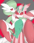  abstract_background ambiguous_gender anthro blush duo erection fluffbug gardevoir green_hair hair hair_over_eye hypnosis lurantis male mind_control nintendo penis pok&eacute;mon smile spiral_background video_games 