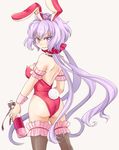  ahoge animal_ears ass bare_shoulders blush breasts bunny_ears bunny_tail bunnysuit large_breasts long_hair nagi_mizuha purple_eyes purple_hair senki_zesshou_symphogear silver_hair solo tail thighhighs twintails very_long_hair yukine_chris 