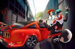  anthro canine captainchaos car clothed clothing facial_piercing ford_mustang male mammal nose_piercing piercing solo standing tongue tongue_out vehicle 