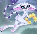  bedroom_eyes breasts butt clothing digimon feline female fur gatomon gloves half-closed_eyes mammal nude pawpads seductive solo spritermx tongue white_fur 