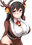  animal_costume antlers black_hair breasts brown_eyes chikuma_(kantai_collection) cleavage_cutout don_(29219) hips kantai_collection large_breasts long_hair reindeer_antlers reindeer_costume solo torn_clothes 