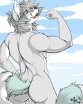  anthro backsack balls butt canine captainchaos facial_piercing flexing lip_piercing male mammal nude open_mouth piercing smile solo 