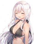  :d ^_^ ^o^ arms_at_sides bangs bare_shoulders bikini bikini_top black_bikini black_ribbon blush breasts choker cleavage closed_eyes collarbone commentary eyebrows_visible_through_hair front-tie_bikini front-tie_top highres hikaru_(komeshiro_kasu) komeshiro_kasu lace long_hair medium_breasts open_mouth original ribbon shiny shiny_hair shiny_skin silver_hair simple_background smile solo sparkle sparkle_background swimsuit upper_body very_long_hair white_background 