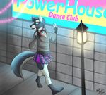  anthro canine captainchaos clothed clothing crossdressing headphones looking_at_viewer male mammal outside solo standing 