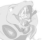  2016 ambiguous_gender arbok backsash braixen canine digital_media_(artwork) fox fur greyscale mammal monochrome nintendo open_mouth oral_vore pok&eacute;mon reptile saliva scalie size_difference snake soft_vore teeth tongue tongue_out video_games vore 
