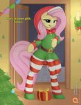  2016 animal_genitalia animal_penis animated augustbebel belt big_bulge bulge christmas christmas_tree clothed clothing dialogue dickgirl english_text equine equine_penis fluttershy_(mlp) friendship_is_magic gift hair hat holidays horse inside intersex long_hair looking_at_viewer mammal my_little_pony open_mouth patreon penis penis_outline pink_hair pony ribbons santa_hat solo standing text tree 