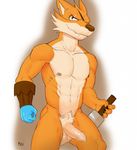  abs anthro areola balls biceps butt canine claws clothing erection eye_patch eyewear fox fur gloves looking_at_viewer male mammal muscular navel nipples nude pecs penis pubes reynardo scar seyrmo smile solo standing stories uncut 