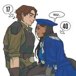  age_difference ana_(overwatch) artist_request beret captain_amari dark_skin eyepatch facial_tattoo hat long_hair mccree_(overwatch) overwatch smile tattoo younger 