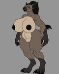  2016 anthro big_breasts black_hair black_nipples breasts claws female gnoll hair huge_breasts hyena karnator_(artist) mammal nails navel nipples nude pussy smile solo 