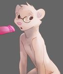  anthro disembodied_penis duo erection ermine eyewear glasses humanoid_penis kneeling looking_away male male/male mammal mustelid nameless_character open_mouth penis slim spacedog 