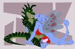  anthro balls dinosaur drooling fluffy fur invalid_tag kissing larz_(maxwell1394) male male/male naoma-hiru penis reptile ruby_(maxwell1394) saliva scales scalie spikes wings 