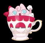  2013 ambiguous_gender black_background blue_eyes blush bow cup digital_media_(artwork) front_view hi_res holding_object jigglypuff junktastic nintendo open_mouth pink_body pok&eacute;mon signature simple_background solo sugar sugar_cube video_games waddling_head 