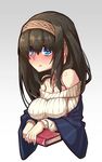  bare_shoulders idolmaster idolmaster_cinderella_girls off-shoulder_shirt off_shoulder ribbed_sweater sagisawa_fumika shirt solo sweater yanje 