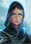  armor bangs blue_eyes brown_hair disguise eyebrows galactic_empire hood jyn_erso lips long_hair looking_at_viewer nose parted_bangs portrait realistic rogue_one:_a_star_wars_story ross_tran science_fiction solo spoilers star_wars watermark 
