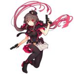  belt black_footwear black_hair black_legwear boots breasts dual_wielding full_body girls_frontline glock_17 glock_17_(girls_frontline) gradient_hair hat high_heel_boots high_heels holding large_breasts long_hair low_twintails multicolored_hair necktie official_art parted_lips pink_eyes pink_hair pleated_skirt rain_lan skirt solo suspender_skirt suspenders thighhighs transparent_background twintails white_skirt 