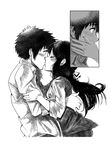  bad_id bad_pixiv_id closed_eyes comic couple greyscale hair_ribbon hetero highres kimi_no_na_wa kiss long_hair miyamizu_mitsuha monochrome ribbon shanson2003 spoilers tachibana_taki 