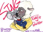  &lt;3 2016 anthro blue_eyes blush bow_tie buster_moon caprine duo eddie_noodleman english_text holding_character koala luna926tw male mammal marsupial sheep sing_(movie) size_difference smile text wool 