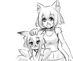  2girls animal_ears artist_request blush dog_ears fox_ears fox_tail furry hand_on_head luz_ninetei monochrome monster_musume_no_iru_nichijou multiple_girls petting polt sketch smile tagme 