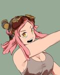  armpits arms arms_up artist_request bad_id bad_pixiv_id bare_shoulders boku_no_hero_academia breasts cleavage goggles goggles_on_head grey_background hatsume_mei long_hair looking_at_viewer looking_to_the_side medium_breasts no_bra open_mouth pink_hair sideboob simple_background solo symbol-shaped_pupils tank_top upper_body yellow_eyes 