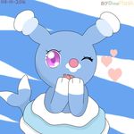  brionne cute dinoflash_(artist) female giggling happy looking_at_viewer mammal marine nintendo one_eye_closed open_mouth pinniped pok&eacute;mon purple_eyes seal simple_background smile video_games wink 