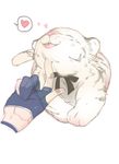  :p animal blue_gloves chin_tickle closed_eyes gloves gokotai's_tigers hands happy heart partly_fingerless_gloves ribbon simple_background solo_focus soul_(tamashii) spoken_heart tail tiger tiger_cub tongue tongue_out touken_ranbu tsurumaru_kuninaga white_background white_tiger 