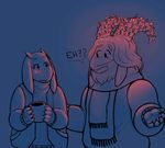  animated asgore_dreemurr beard blush boss_monster caprine christmas_lights cup duo english_text facial_hair goat horn long_ears mammal scarf text toriel undertale video_games yin-meep 