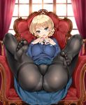  ass bad_id bad_pixiv_id black_legwear black_neckwear blonde_hair blue_eyes blue_skirt blue_sweater blush braid breast_suppress breasts cameltoe chair curtains darjeeling dress_shirt emblem feet french_braid full_body girls_und_panzer gusset hand_to_own_mouth impossible_clothes impossible_sweater kure_masahiro large_breasts long_sleeves looking_at_viewer necktie no_shoes panties panties_under_pantyhose pantyhose perspective pleated_skirt presenting school_uniform shiny shiny_clothes shiny_hair shirt short_hair sitting skirt skirt_lift smile soles solo spread_legs st._gloriana's_(emblem) st._gloriana's_school_uniform sweater thighband_pantyhose toenails toes underwear v-neck white_shirt window 