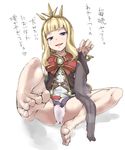  1girl barefoot blonde_hair cagliostro_(granblue_fantasy) feet granblue_fantasy p_(tidoriashi) panties smell socks socks_removed tagme thighhighs toes 