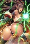  1girl aoi_nagisa_(artist) ass bent_over boots butt_crack energy female huge_ass leotard lilith-soft long_hair looking_at_viewer looking_back magical_girl mizuki_yukikaze nipples open_mouth shiny shiny_skin skirt small_breasts taimanin_asagi taimanin_asagi_battle_arena taimanin_yukikaze tan tanline thong_leotard twintails weapon 