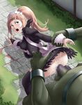  1boy 1girl ass blue_eyes breasts doggystyle dress felicia_(fire_emblem_if) fire_emblem fire_emblem_if maid maid_headdress nature nintendo outdoors penis pink_hair plant ponytail pussy_juice rape sex small_breasts thor_(deep_rising) tied_hair 