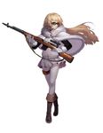  ammunition blonde_hair blue_eyes boots capelet closed_mouth coat coat_lift cross-laced_footwear denim eyebrows full_body fur-trimmed_coat fur-trimmed_sleeves fur_trim girls_frontline gloves gun hair_lift highres holding holding_gun holding_weapon jacket jeans long_hair looking_to_the_side official_art pants pleated_skirt rifle skirt sniper_rifle solo sunglasses svt-38 svt-38_(girls_frontline) track_jacket transparent_background trigger_discipline very_long_hair walking weapon white_gloves white_jacket white_skirt 