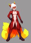  4_fingers 4_toes 5_fingers anthro canine flaccid fox fur hair humanoid_penis mammal navel nirvana_(pixiv) nude orange_fur partially_retracted_foreskin penis red_fur standing toes tongue tongue_out uncut white_hair yellow_eyes yellow_fur 