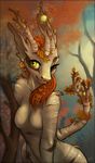  anthro breasts day dragon eyelashes featureless_breasts female one_eye_closed outside smile solo standing wide_hips yellow_eyes zenirix 