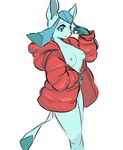  5_fingers anthro anthrofied clothing eeveelution female glaceon glacierclear hoodie looking_at_viewer nintendo pok&eacute;mon smile solo video_games 