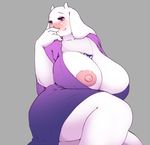  big_breasts blush breasts clothing fur hear_(artist) huge_breasts jewelry necklace red_eyes toriel undertale video_games white_fur 