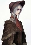  bloodborne bonnet cloak hat long_hair plain_doll solo white_hair 