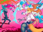  abstract_background anthro armor canine clothed clothing dragon feline female fennec fox fur hair horn kardie male mammal smile standing unknown_species wide_hips 