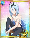  1girl blue_eyes blue_hair bra hair_ribbon krulcifer_einfolk long_hair saijaku_muhai_no_bahamut small_breasts underwear white_bra 