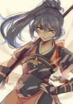  blue_hair commentary_request fire_emblem fire_emblem_if highres japanese_clothes long_hair naginata oboro_(fire_emblem_if) pemu_(greeentii) polearm ponytail red_eyes solo weapon 