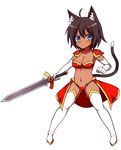  animal_ears armor bad_id bad_pixiv_id bikini_armor black_hair blue_eyes breasts cat_ears cat_tail dark_skin full_body haniwagi_(hal) medium_breasts original short_hair solo sword tail weapon 