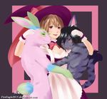  &lt;3 2016 anthro blush cat clothing cuddling cute fan_character feline female hat hug human lagomorph magic_user male mammal rabbit senz smile witch 