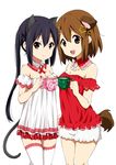  animal_ears babydoll bare_shoulders black_hair breasts brown_eyes brown_hair cat_ears cat_tail cleavage cowboy_shot cup detached_collar dog_ears dog_tail hair_between_eyes hair_ornament hairclip hirasawa_yui holding holding_cup k-on! lace-trimmed_legwear lingerie medium_breasts multiple_girls nakano_azusa official_style ragho_no_erika short_hair simple_background smile standing star star_hair_ornament tail teacup thighhighs twintails underwear white_background white_legwear 