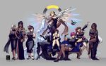  alcohol alternate_hairstyle ana_(overwatch) beard black_dress black_hair black_legwear blonde_hair bottle braided_beard breasts china_dress chinese_clothes cleavage commentary cup d.va_(overwatch) dark_skin dress drinking_glass drunk ein_lee elbow_gloves facial_hair flexing gloves high_heels ice_sculpture large_breasts mechanical_wings medium_breasts mei_(overwatch) mercy_(overwatch) mother_and_daughter multiple_girls overwatch pharah_(overwatch) pose purple_skin sitting smile symmetra_(overwatch) thighhighs tracer_(overwatch) widowmaker_(overwatch) wine wine_glass wings zarya_(overwatch) 